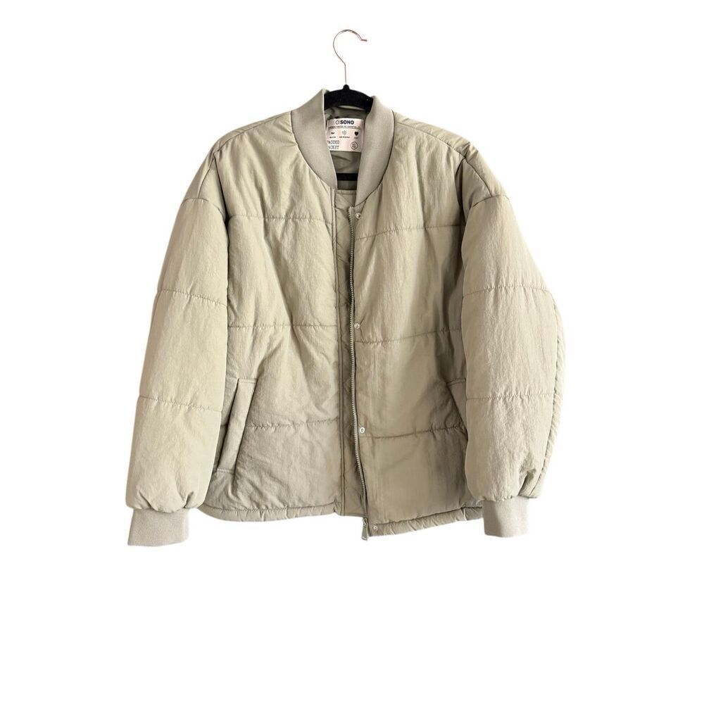 Ci Sono Womens Sage Green Padded Warm Cozy Quilted Zip Up Puffer Jacket Size XL